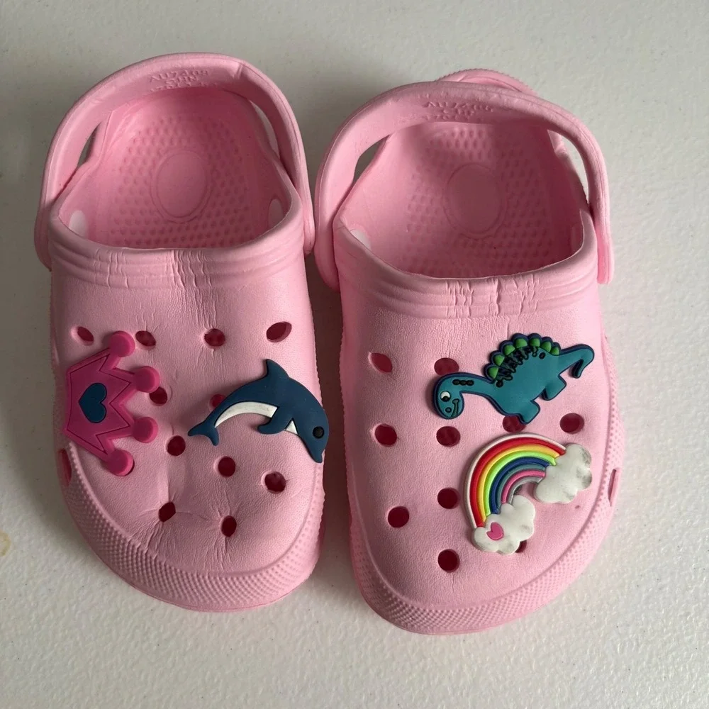 WOUEOI Kids Girls Pink Clogs Garden Shoes Cartoon Charms Size 7 Toddler New‎
